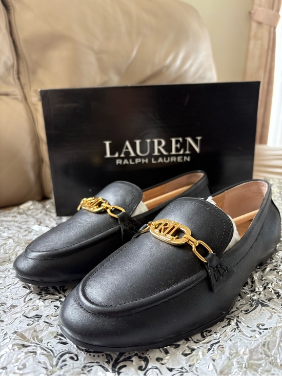 Lauren Ralph Lauren Shoes - Lauren Ralph Lauren Averi Black Leather Loafers with Gold Bit